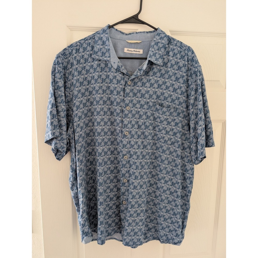 Tommy Bahama Indie Fronds Palm Tree Dockside‎ Blue Button Shirt Men's XL